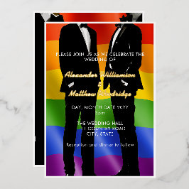 Elegante moderne schwule Männer Hochzeit Regenboge Folieneinladung