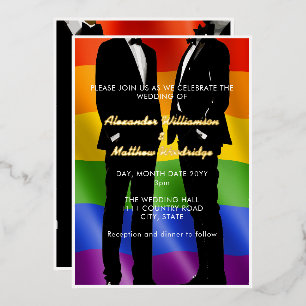 Elegante moderne schwule Männer Hochzeit Regenboge Folieneinladung