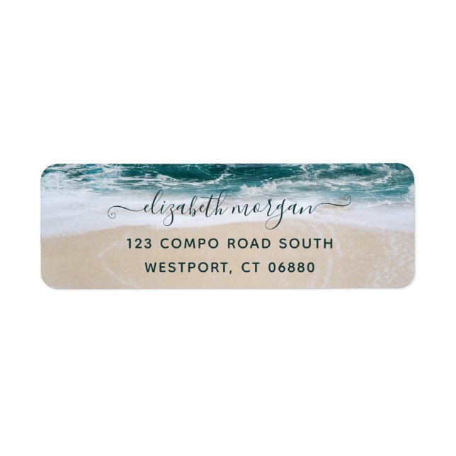 Elegante moderne Script Beach Ocean Rücksendeadres (Vorne)