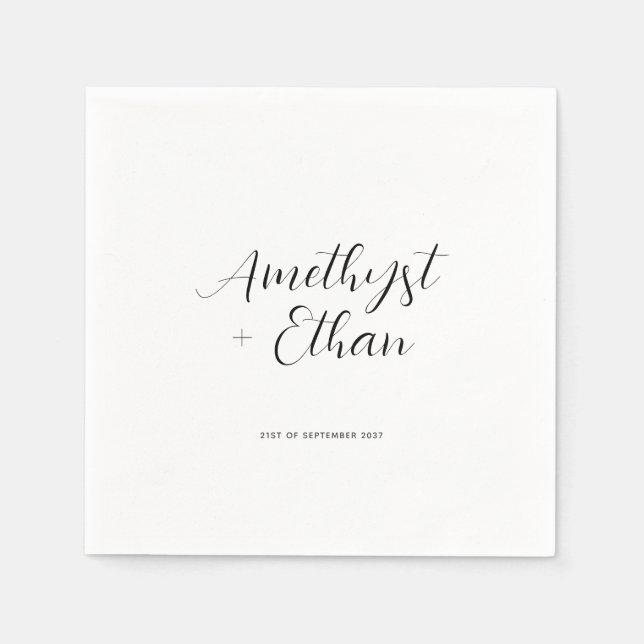 Elegante moderne Script Bride & Groom Names Weddin Serviette (Vorderseite)