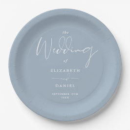 Elegante moderne Script Dusty Blue Wedding Pappteller