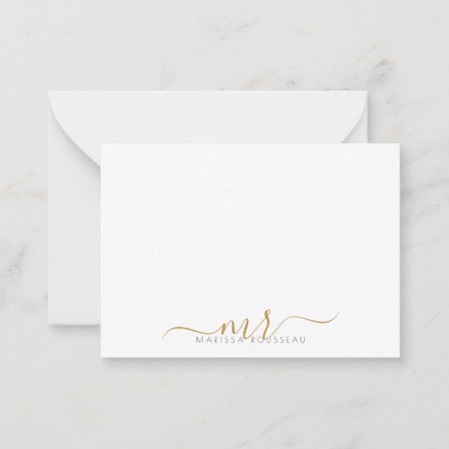 Elegante, moderne Script Gold Monogram Initials Mitteilungskarte (Vorderseite)
