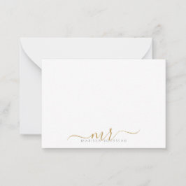 Elegante, moderne Script Gold Monogram Initials Mitteilungskarte
