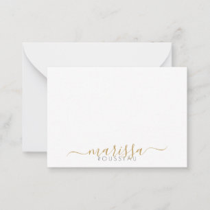 Elegante moderne Script Gold Monogram Name Note Ca Mitteilungskarte