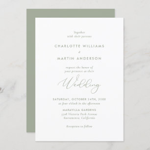 Elegante moderne Script Sage Green Wedding Einladung