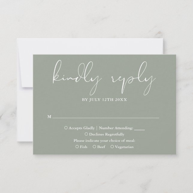 Elegante moderne Script Sage Green Wedding RSVP Karte (Vorderseite)