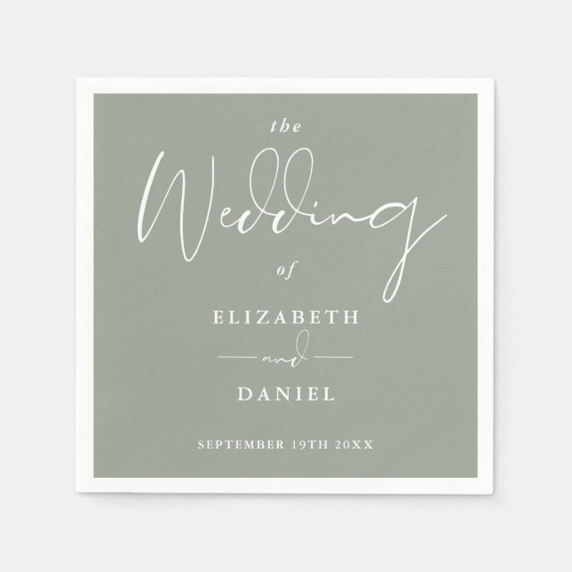 Elegante moderne Script Sage Green Wedding Serviette (Vorderseite)