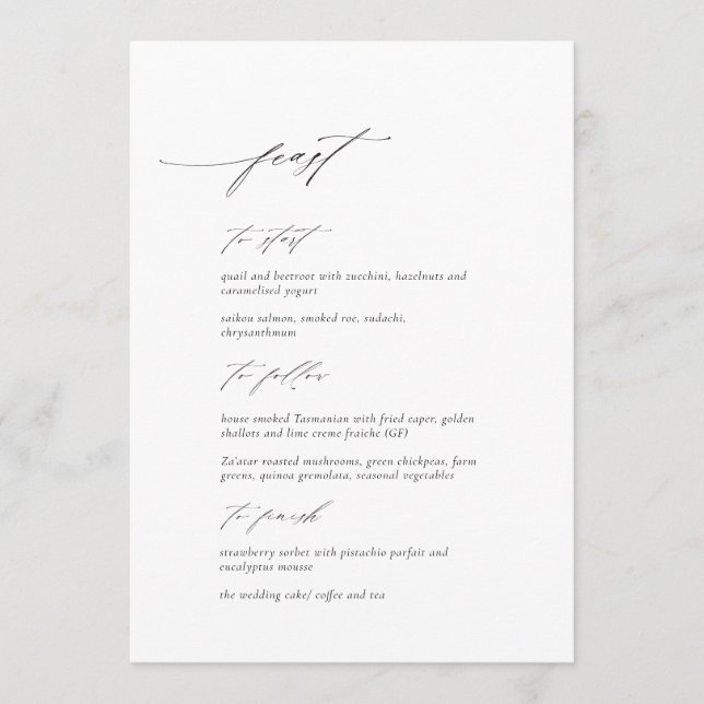 Elegante moderne Script Wedding Menu Card Menükarte (Vorderseite)