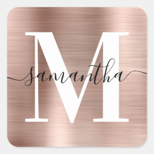 Elegante moderne Signatur-Monogramm-Roségoldfolie Quadratischer Aufkleber