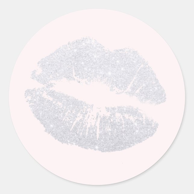 Elegante moderne silberne Glitzer Lippen rosa Make Runder Aufkleber (Vorderseite)