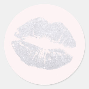 Elegante moderne silberne Glitzer Lippen rosa Make Runder Aufkleber