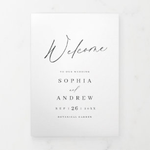 Elegante, moderne skriptminimalistische Hochzeit Dreifach-gefaltete Programmkarte