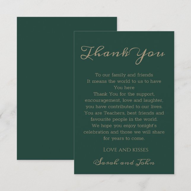 Elegante Moderne Smarald Green Script Wedding Dankeskarte (Vorne/Hinten)