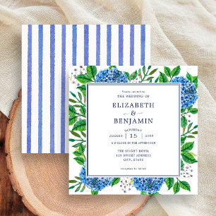 Elegante moderne Streifen Blaue Hortensien Hochzei Einladung
