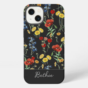 Elegante moderne süße Wildblumen Name Schwarz iPhone Hülle