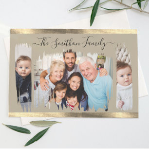 Elegante moderne Taupe & Gold - Ihre Foto-Familie  Postkarte