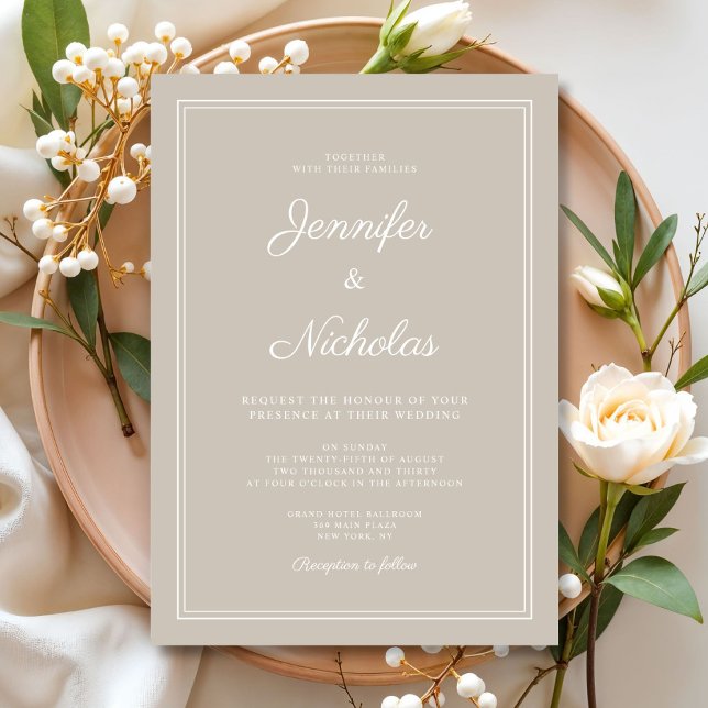 Elegante Moderne Taupe SkriptWedding Einladung (Elegant Modern Taupe Script Wedding Invitation)