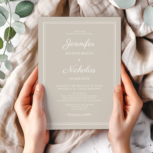 Elegante Moderne Taupe SkriptWedding Einladung (Elegant Formal Taupe Wedding Invitation)
