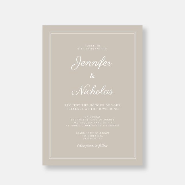 Elegante Moderne Taupe SkriptWedding Einladung (Elegant Modern Taupe Script Wedding Invitation)
