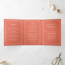Elegante Moderne Terracotta Monogram Simple Weddin Dreifach Gefaltete Einladung