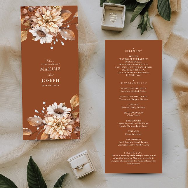 Elegante moderne Terrakotta-Floral-Boho-Hochzeit Programm (Terracotta floral wedding programs guide guests with elegance on your special day.)