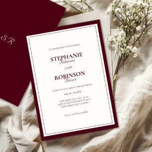 Elegante moderne tiefe Burgunderrot-Ivory-Hochzeit Einladung