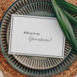 Elegante Moderne Trauzeuge Vorschlag Card Einladung<br><div class="desc">Diese elegante, moderne Trauzeuge-Vorschlagskarte eignet sich perfekt für Ihre moderne, minimalistische Hochzeit. Dieses Design zeichnet sich durch schwarze, einfache Kalligraphie mit einem weißen neutralen Hintergrund aus, um Ihre klassische traditionelle Hochzeit oder minimalistische Boho Hochzeit im Frühling, Sommer, Herbst oder Winter. Gerne stehen wir Ihnen für Fragen zu diesem Design zur...</div>
