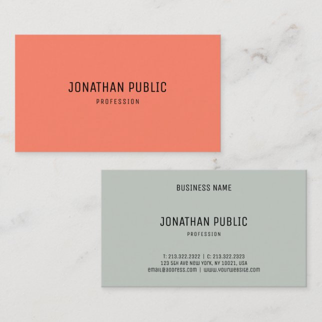 Elegante moderne Trend-Farben Einfache Vorlage Visitenkarte (Vorne/Hinten)