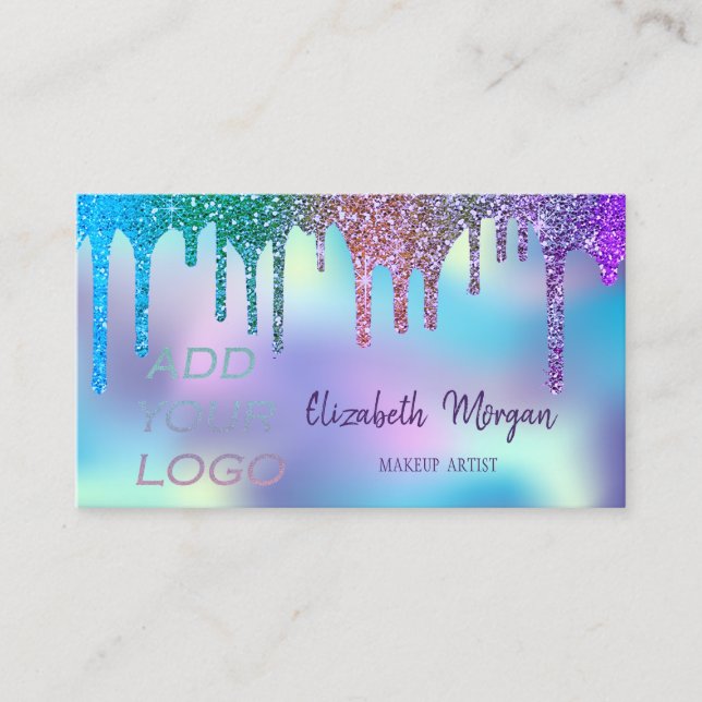 Elegante moderne Tropfen Holografisches Logo hinzu Visitenkarte (Vorderseite)