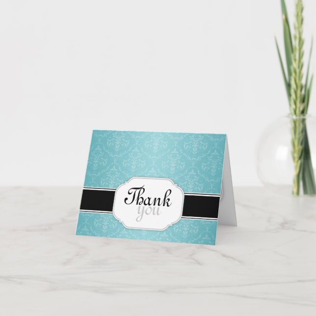 Elegante moderne türkisfarbene Damask Vielen Dank  Dankeskarte (Vorderseite)