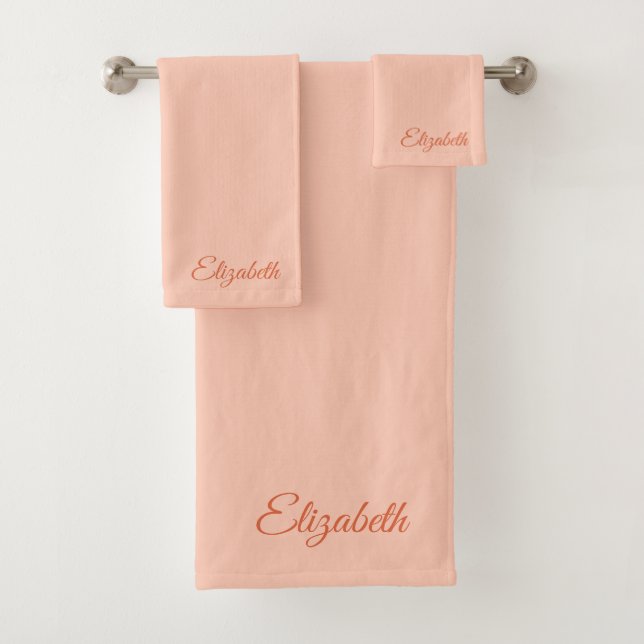 Elegante moderne Typografie Name Template Apricot Badhandtuch Set (Insitu)