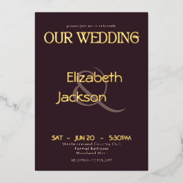Elegante moderne Typografie Pflaume Noir Hochzeit  Folieneinladung