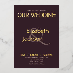 Elegante moderne Typografie Pflaume Noir Hochzeit Folieneinladung