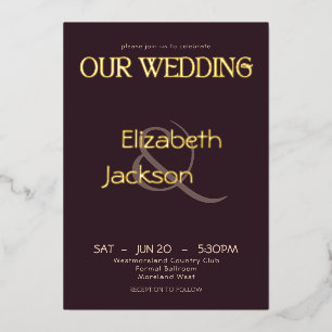 Elegante moderne Typografie Plum Noir Hochzeit Folieneinladung