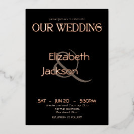 Elegante moderne Typografie Schwarze Hochzeit Rosé Folieneinladung