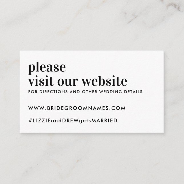Elegante moderne Typografie Simple Wedding Website Begleitkarte (Vorderseite)