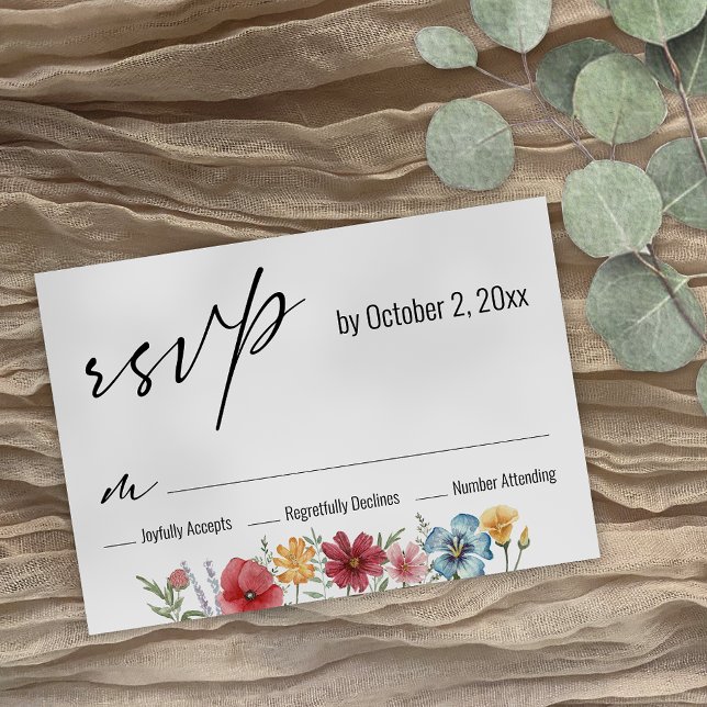 Elegante Moderne Typografie Wasserfarbene Wildblum RSVP Karte (Von Creator hochgeladen)