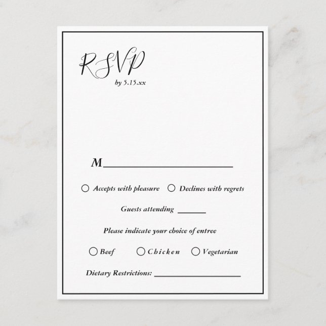 Elegante moderne UAWG für die Hochzeitdiät Begleitkarte (Vorderseite)