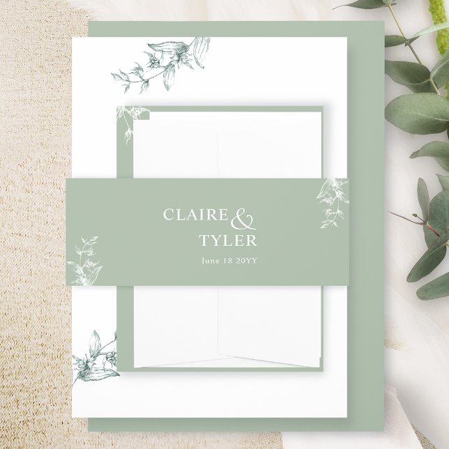 Elegante Moderne und minimale blassgrüne Hochzeit Einladungsbanderole (Von Creator hochgeladen)