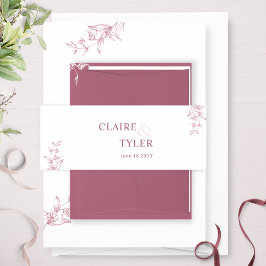 Elegante moderne und minimale Burgund, rosa Hochze Einladungsbanderole