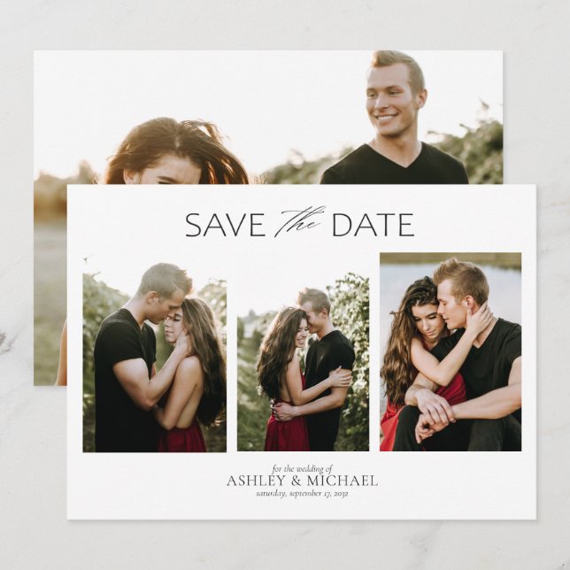 Elegante Moderne Verlobung 4 Foto Save the Date (Vorne/Hinten)