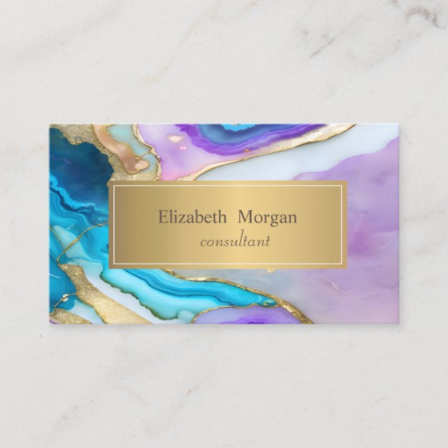 Elegante Moderne Violet Blue Gold Marmor Visitenkarte (Vorderseite)