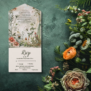 Elegante moderne Wald-Herbst-Blumenhochzeit All In One Einladung