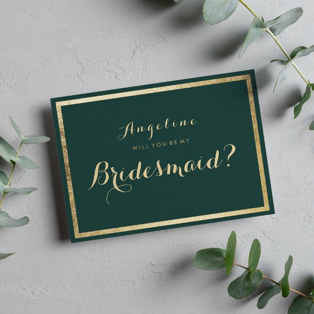 Elegante moderne waldgrüne Imitate Goldmedaille Einladung (Elegant modern forest green faux gold Bridesmaid Invitation )