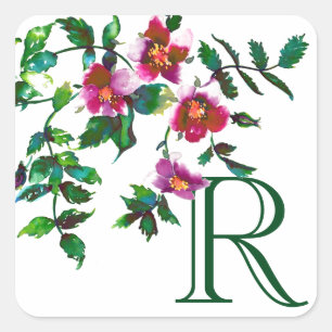 Elegante moderne Wasserfarbe dunkelrosa Wildblumen Quadratischer Aufkleber