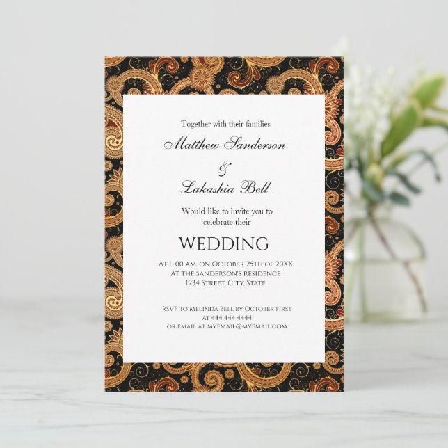 Elegante Moderne Wedding Paisley White Einladung (Stehend Vorderseite)