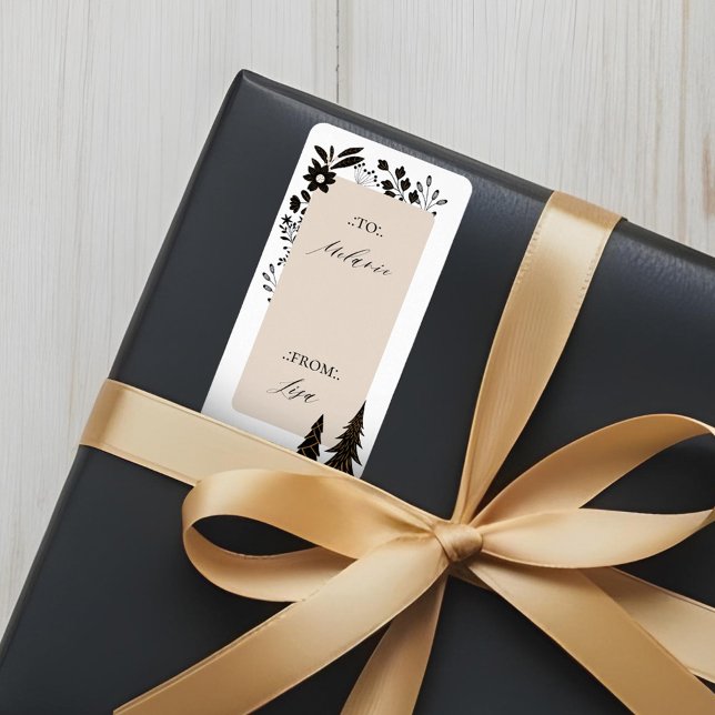Elegante Moderne Weihnachten Adressaufkleber (Elegant Modern Christmas Evergreen Trees & Floral Label)