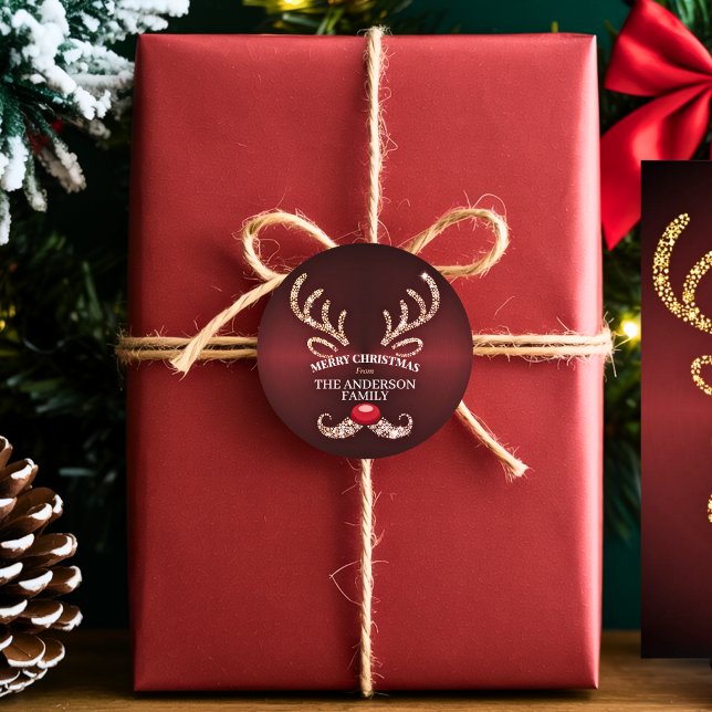 Elegante Moderne Weihnachten mit Roten und Goldmed Runder Aufkleber (Von Creator hochgeladen)