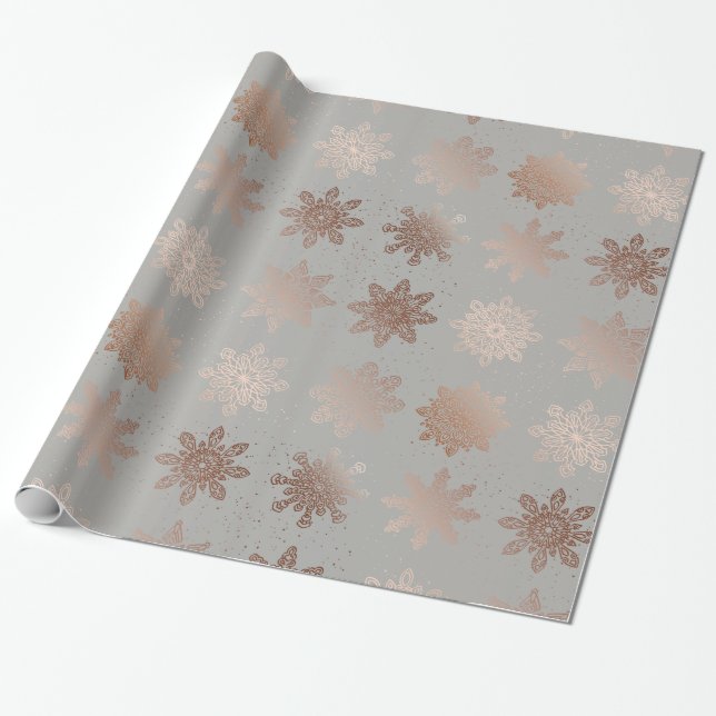 Elegante moderne Weihnachten| Rose Goldschneeflock Geschenkpapier (Ungerollt)
