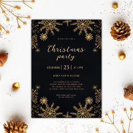 Elegante Moderne Weihnachten Schwarz und Gold Fest Einladung